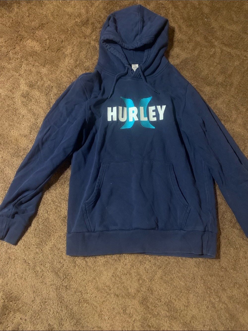 Hurley Navy Blue Pullover Hoodie with Teal Logo